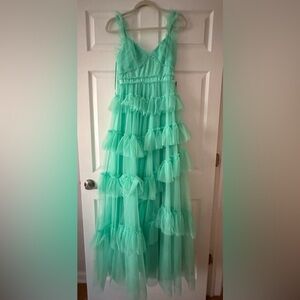 BETSY & ADAM 
Mint Ruffle Tulle Ballgown Dress